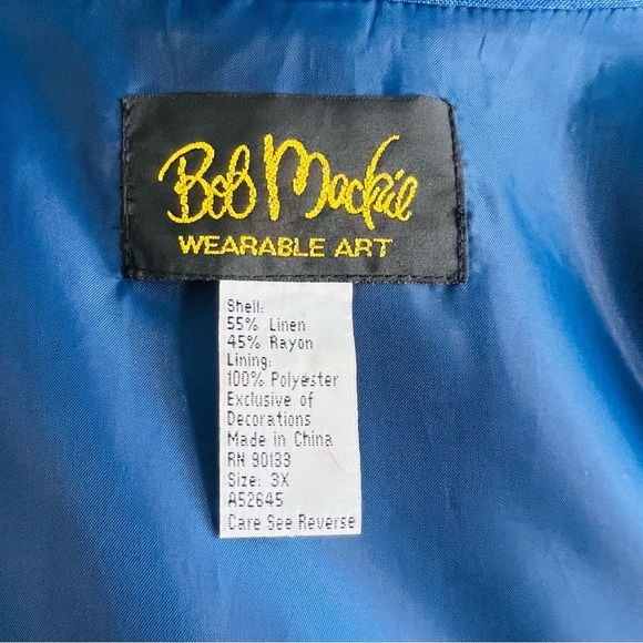 BOB MACKIE Wearable Art Floral Embroidered Artsy Linen Blend Blazer - Picture 2 of 5